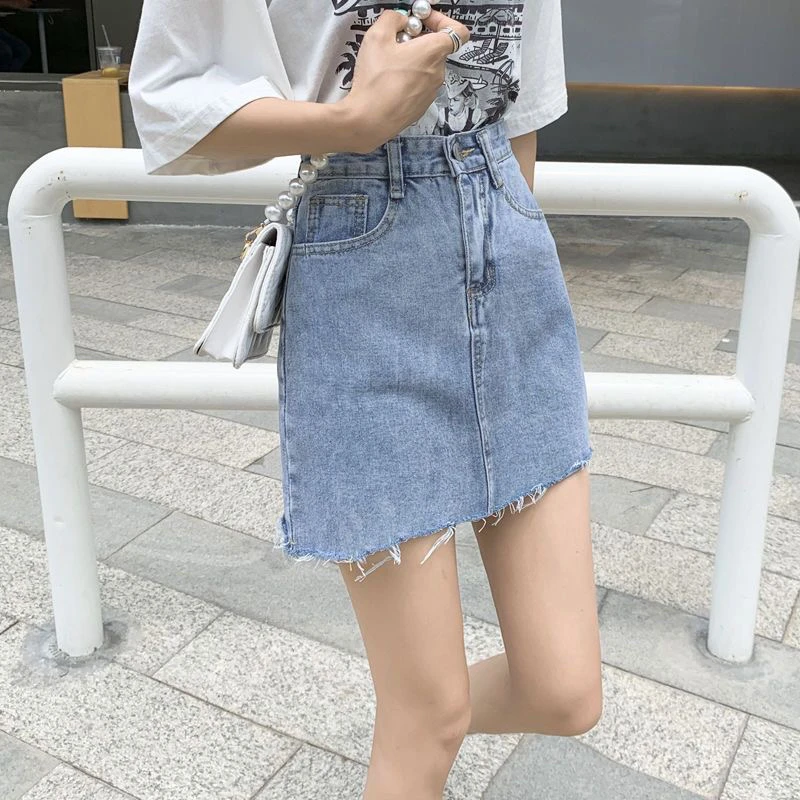 毛边牛仔短裙女夏季高腰ins风包臀百搭辣妹小众复古流苏a字半身裙