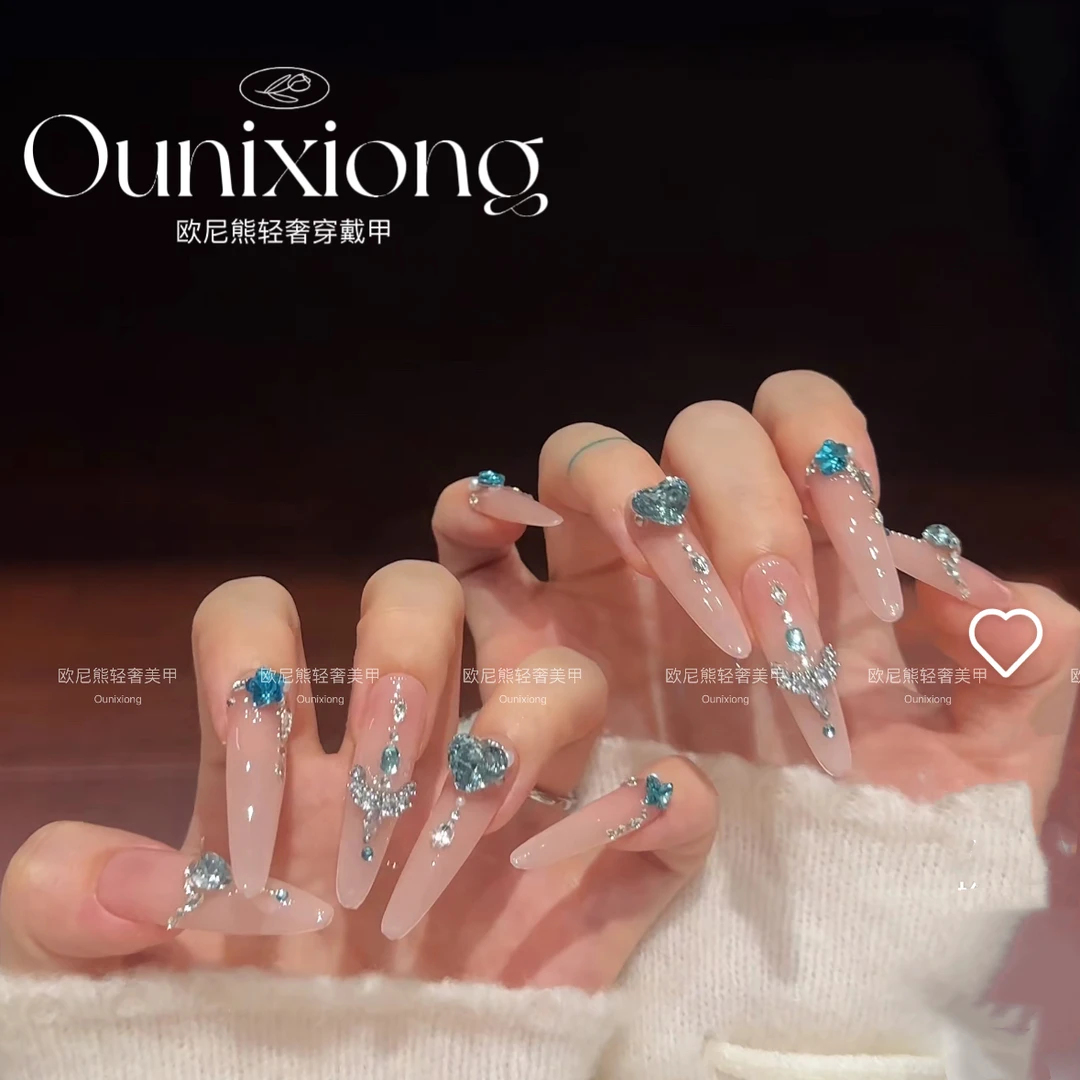 富家千金风温柔奢华锆石钻纯手工穿戴甲高级感显气质