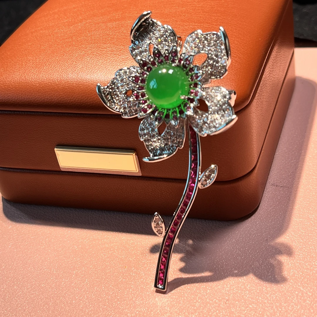铜合金锆石胸针 31117个性一枝花时尚胸针翠