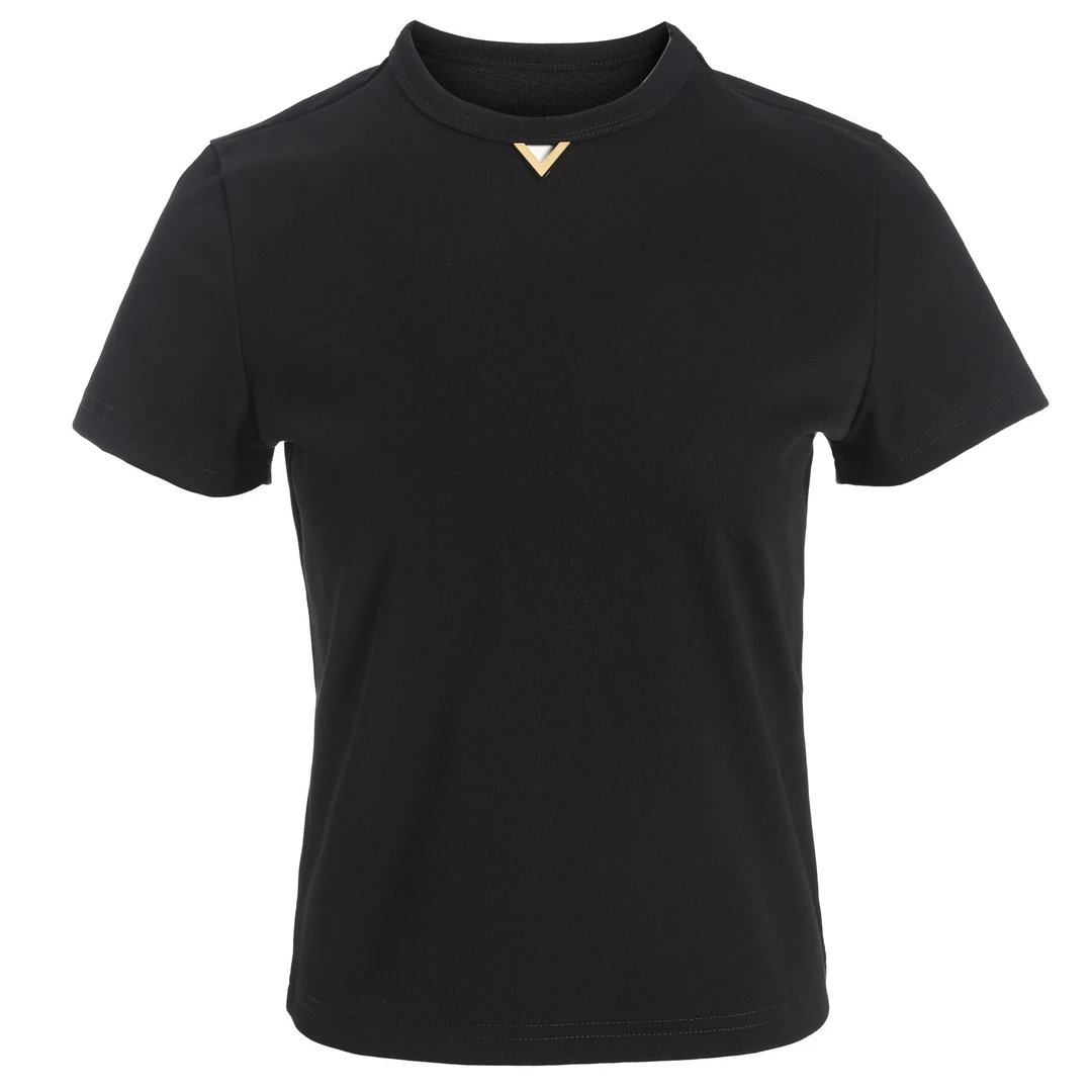 简约休闲黑色优雅透气速干女士气质时尚舒适T恤0118