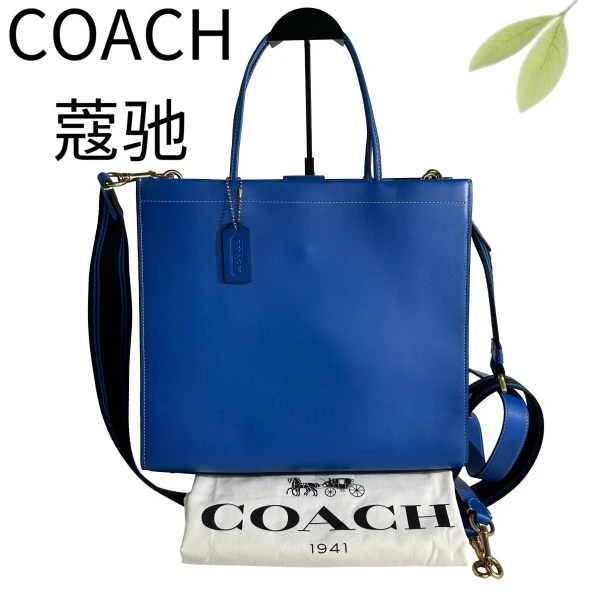 95新 COACH/蔻驰 克莱因蓝手提单肩斜挎包G25904883底长32X29