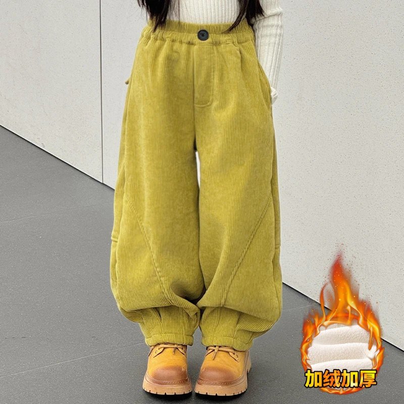 女童加绒加厚裤子2025新款冬季女大童洋气外穿长裤儿童休闲灯笼裤