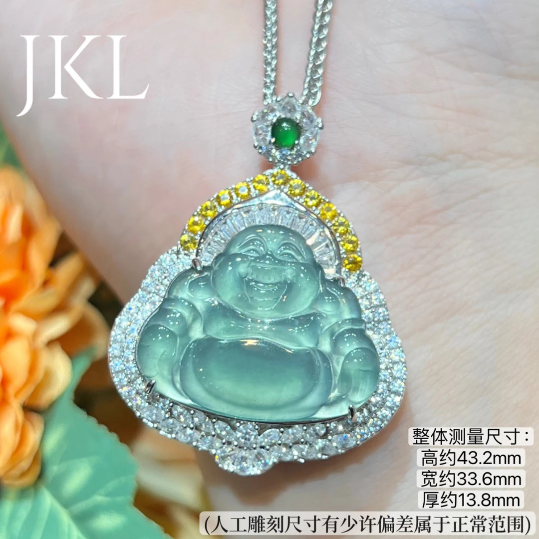 【红旭玉麟】天然翡翠A货蓝水佛公 多样性发一件 （含链）