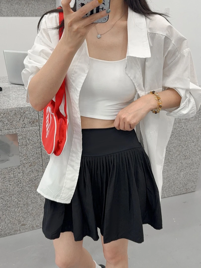 「捏折花苞裙」夏季新款瑜伽百褶裙a字版型高腰运动打网球速干短裙