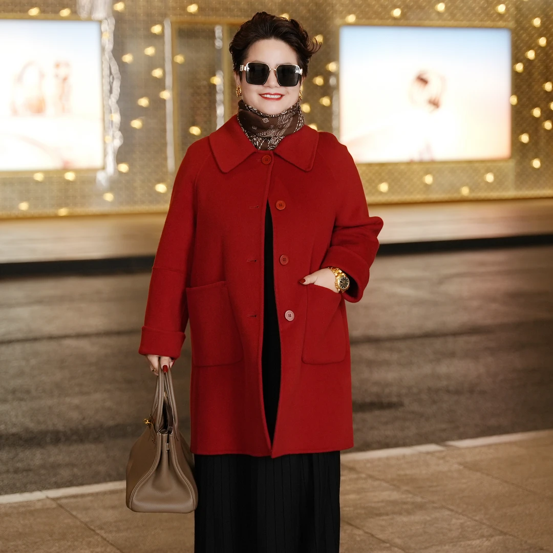 2025秋冬毛呢外套女装新款保暖细高支羊毛双面呢大衣外套女WT091
