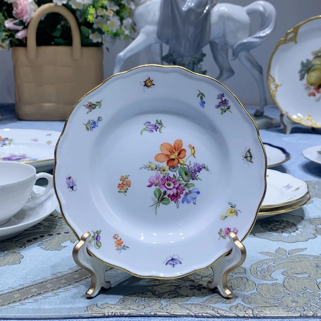 瓷片梅森一等细笔花卉甜品碟
