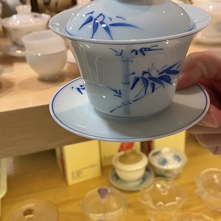 手绘盖碗瓷器盖碗青瓷