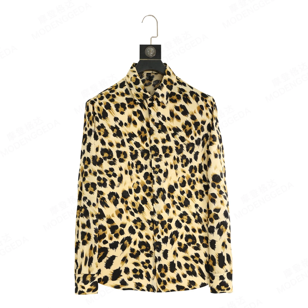 2025豹纹长袖冰丝衬衫潮流复古野性高级感拉满透气长袖禅意男装