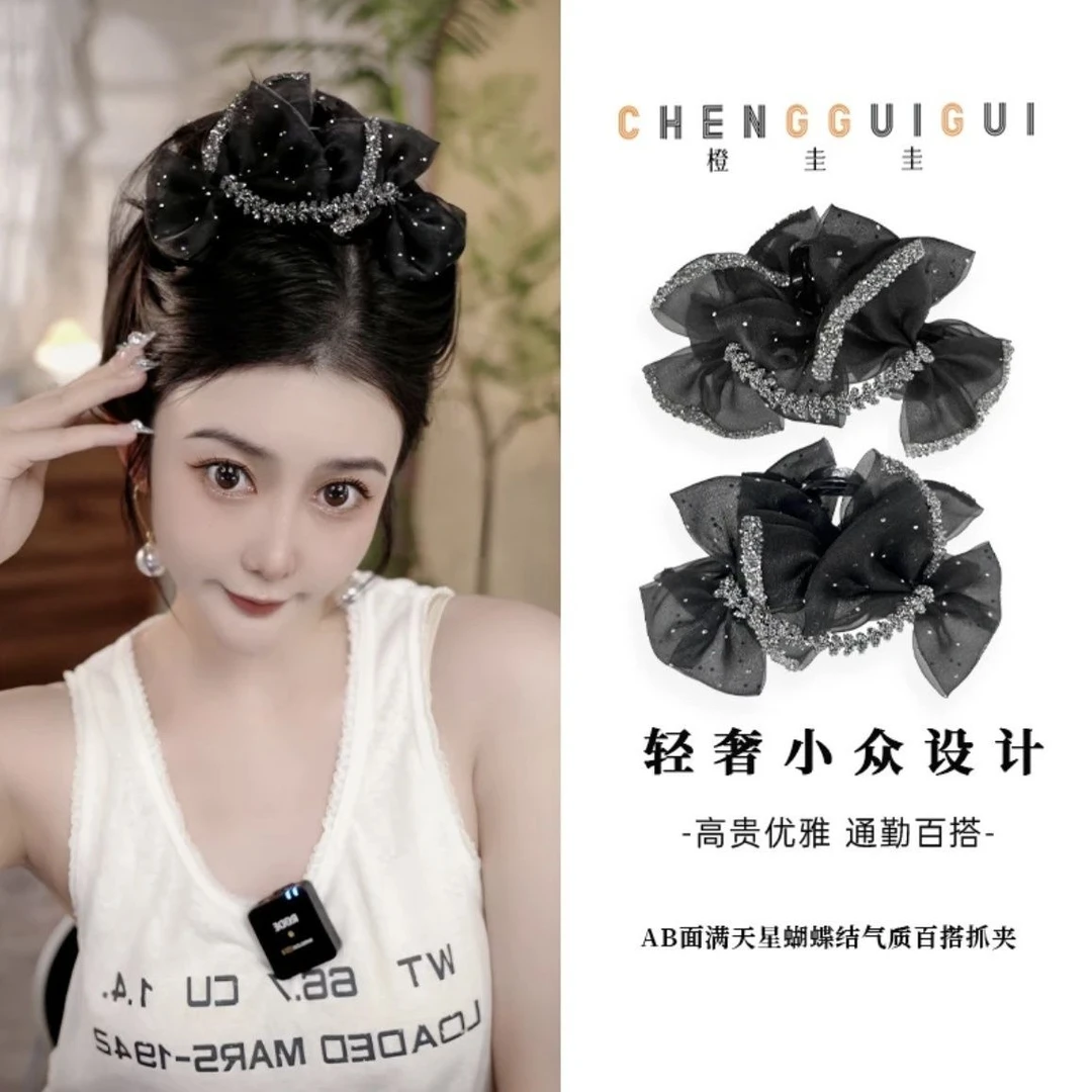 AB满天星蝴蝶结百搭新款发夹后脑勺盘发香风鲨鱼头饰发饰