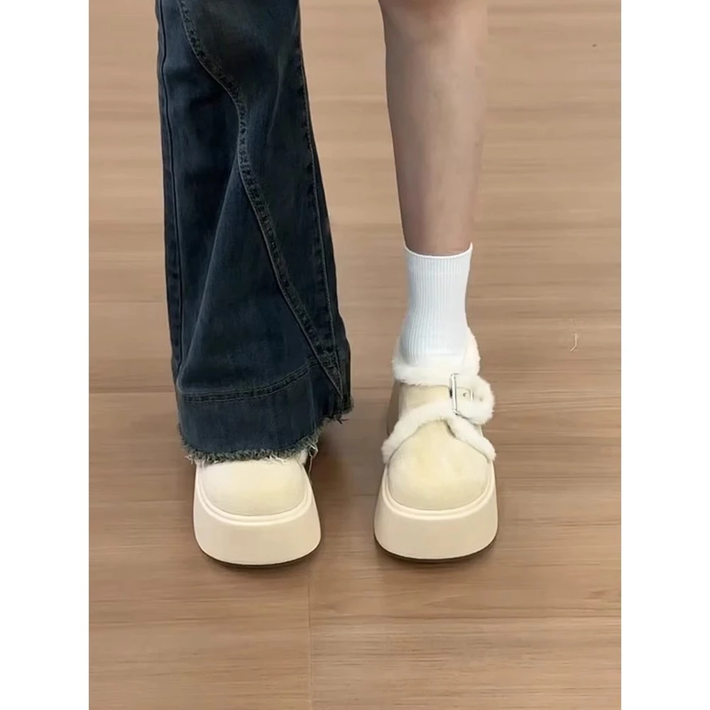 加绒厚底勃肯棉鞋女冬外穿2025新款小个子复古保暖毛毛鞋子