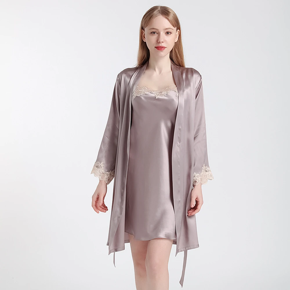 秋冬款性感真丝睡袍两件套女火辣桑蚕丝吊带睡袍家居服