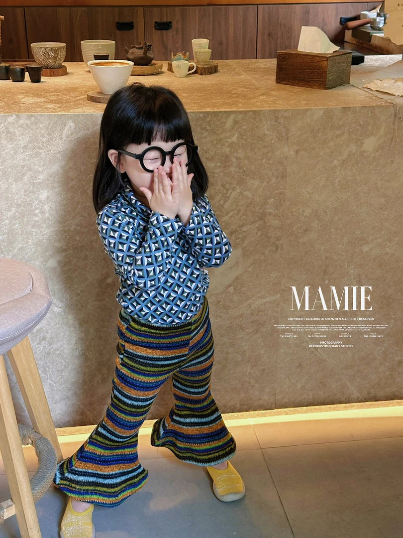 麦米原创【神秘塔罗】女童抓绒春秋喇叭裤