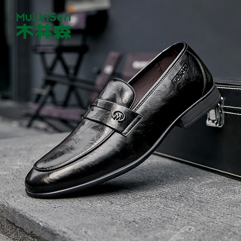 木林森男鞋2025新款秋季一脚蹬豆豆鞋真皮软底男士爆款通勤皮鞋