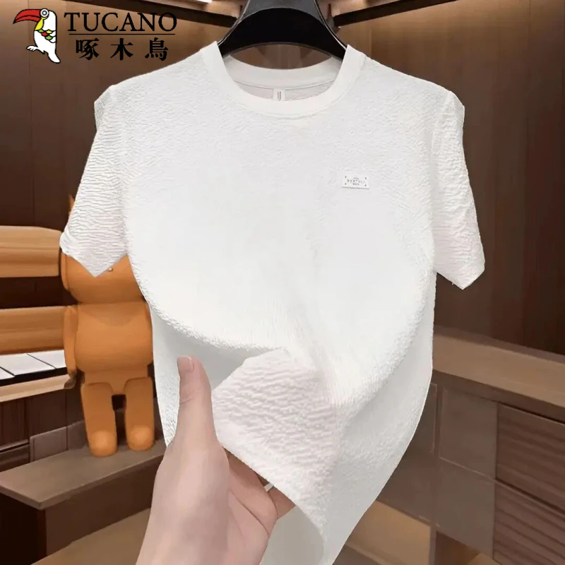 TUCANO/啄木鳥男士短袖T恤夏季轻奢百搭圆领凉感潮流半袖冰丝衫