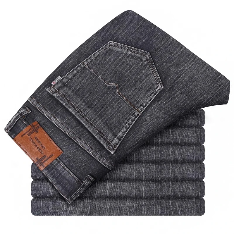 烟灰色牛仔裤男士春夏款宽松直筒裤阔腿裤高腰复古加肥加大码弹力