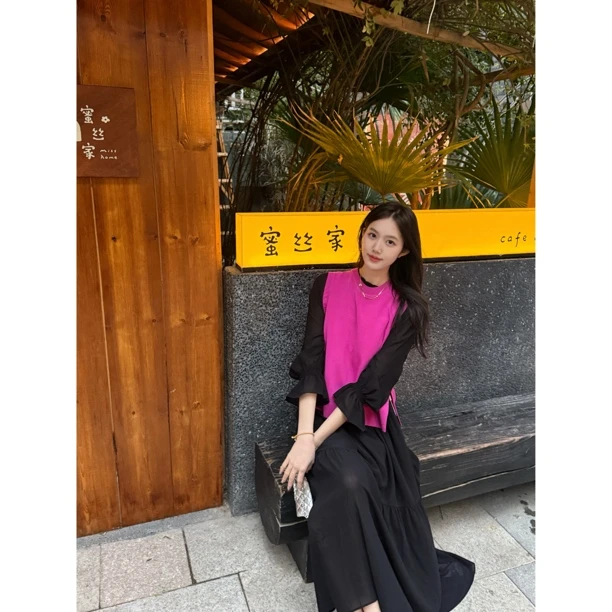 GIRDEAR/哥弟「甜梅下午茶」百搭造型开叉无袖针织背心马甲1399701