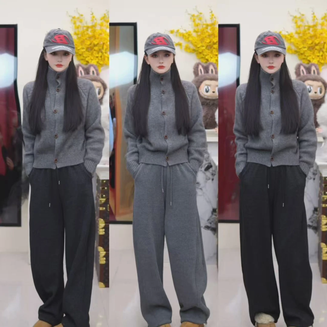 【灿灿】【正版原版+高货品质】羊绒毛呢冬加绒加厚阔腿裤女弯刀裤