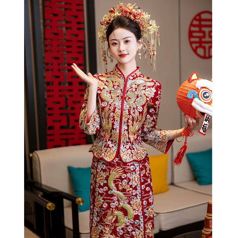 秀禾服新娘婚服2025新款中式重工龙凤褂褂皇大五福敬酒出阁服671