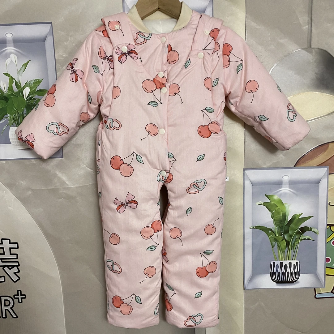 粉色小樱桃婴童天然棉花手工衣加厚冬款