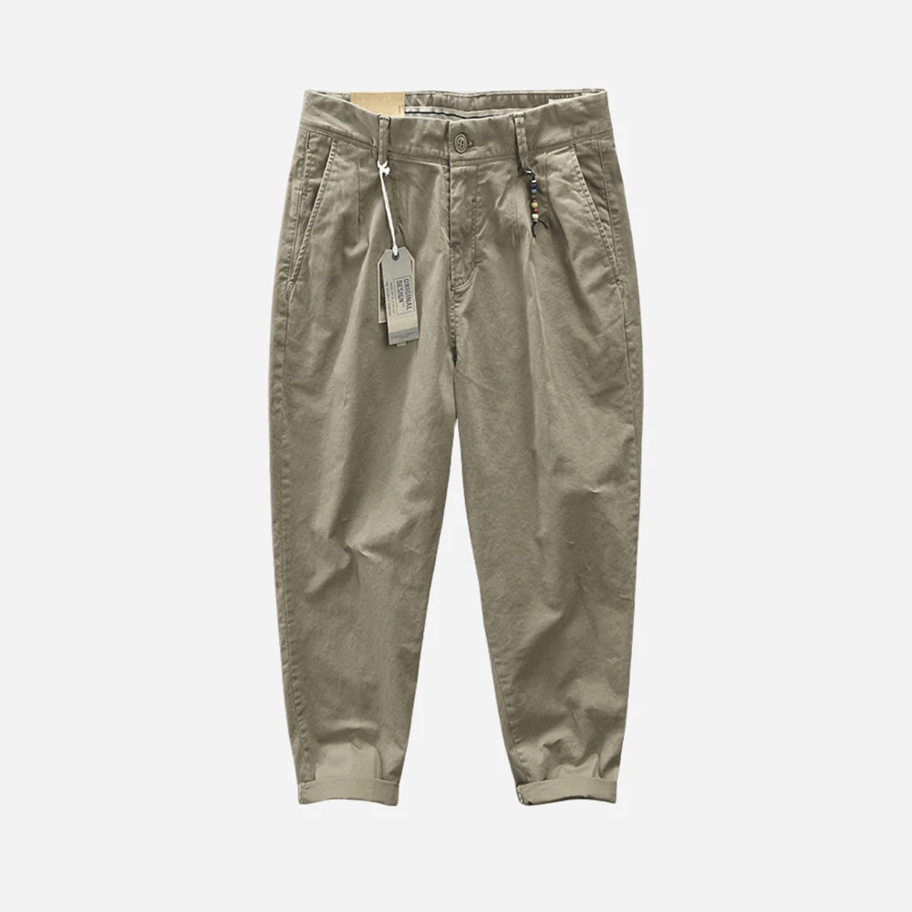 休闲裤九分裤裤子工装裤男士军绿色休闲裤直筒男装非正式学院风