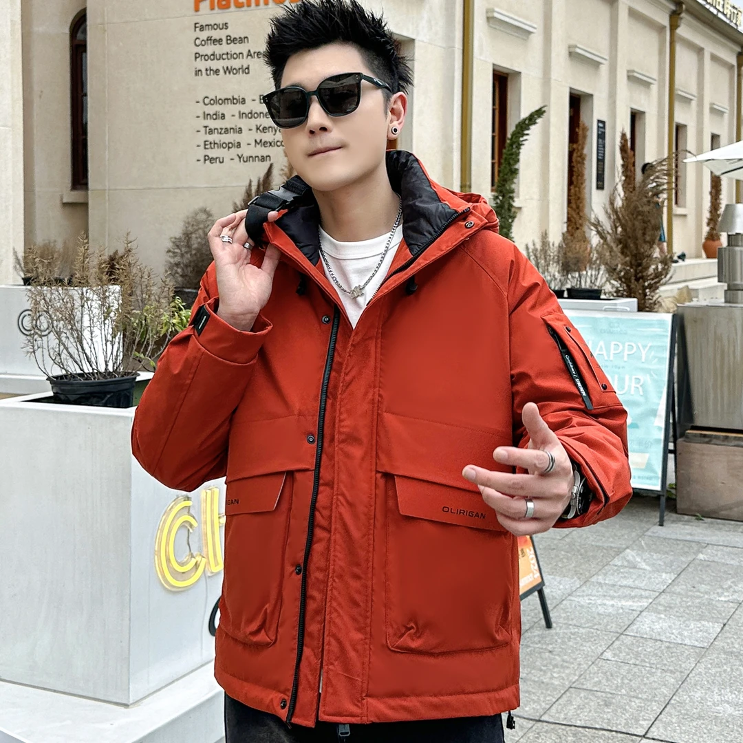 03欢公子新国标冬季新款美式复古连帽时尚工装鸭绒保暖御寒羽绒服