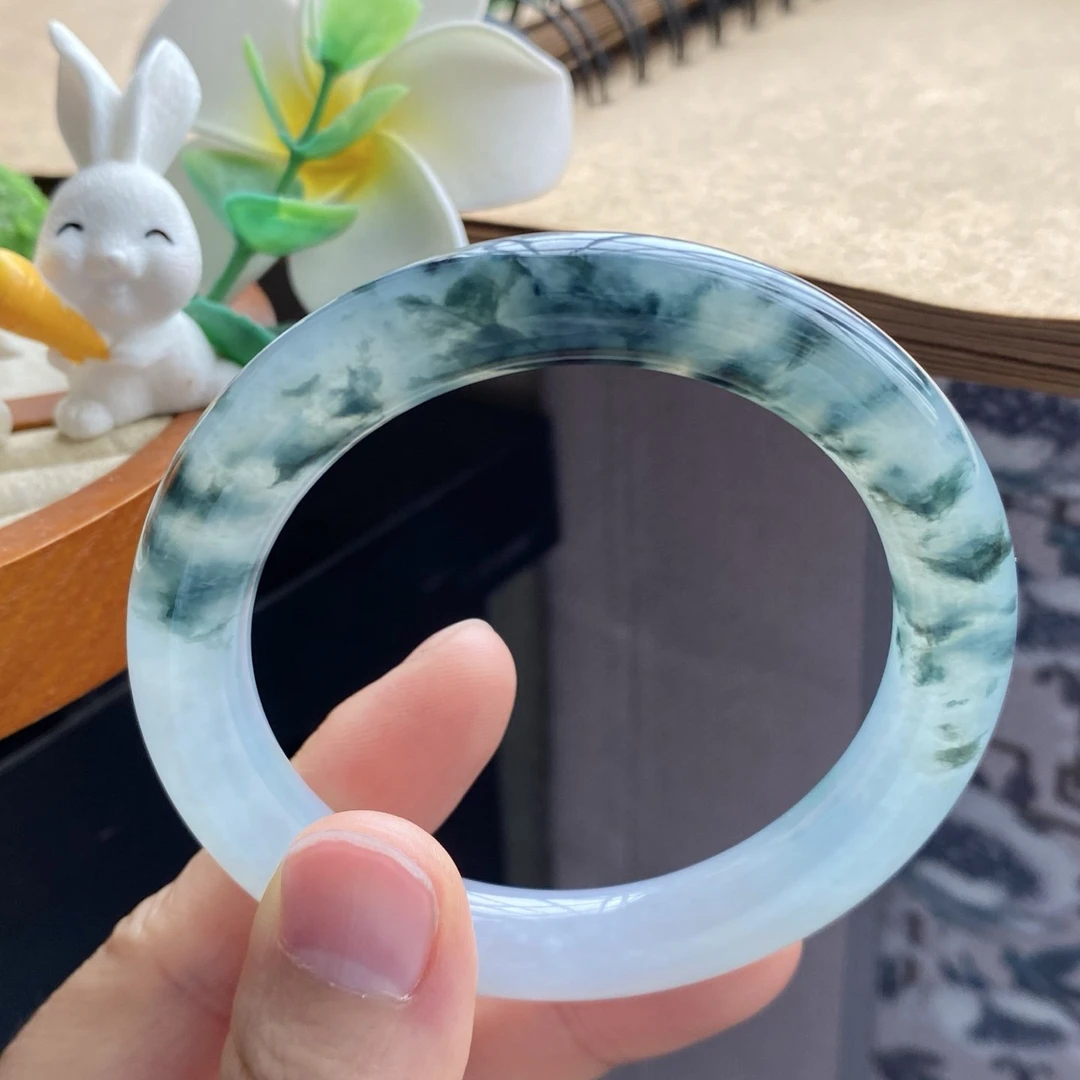 03.21批深邃飘花圆条2118号54-9.6-9.7！天然翡翠手镯