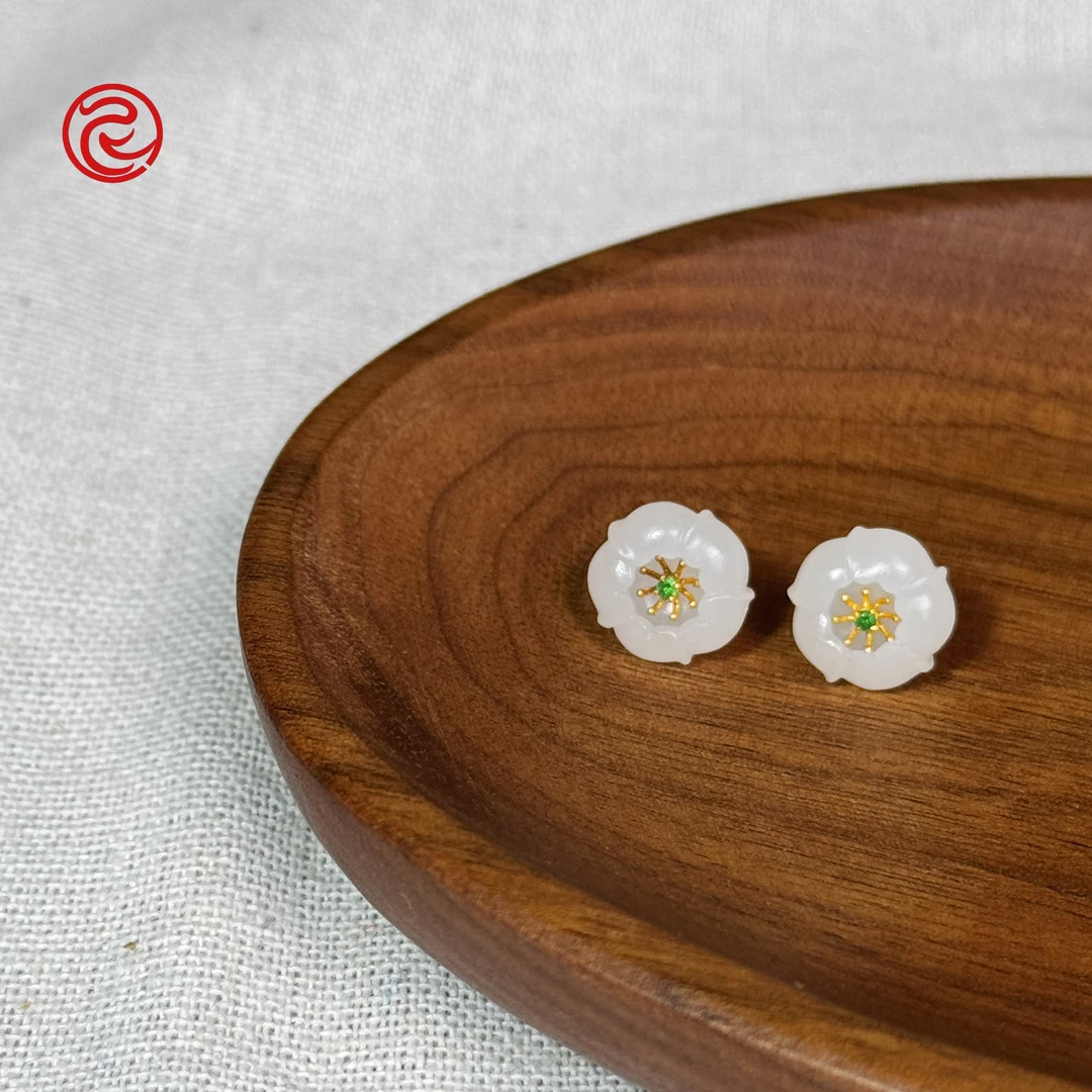 大魔王李栋 和田玉花朵 绿芯 耳饰 2725 多样性发其一