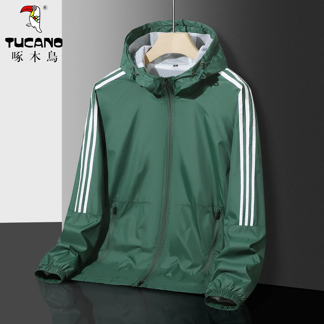 秋季连帽休闲夹克双拉链运动风衣薄款速干宽松外套