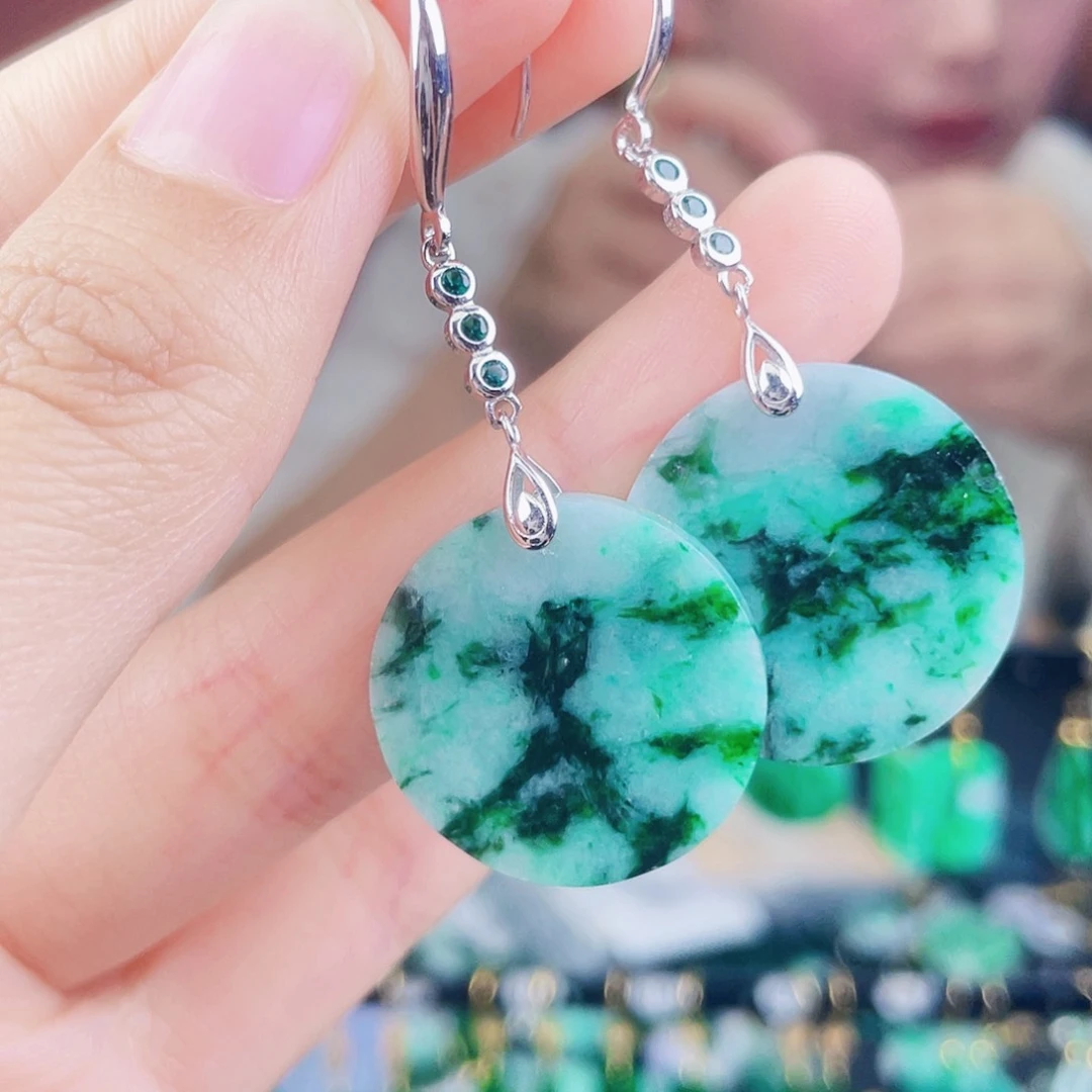 翡翠银S925镶嵌耳饰饰品