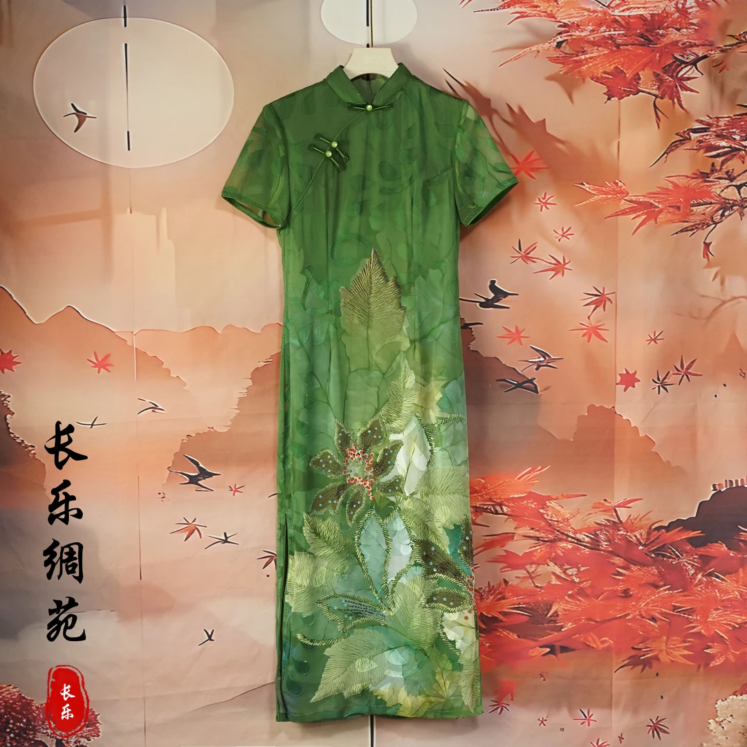 【长乐绸苑】新中式休闲复古国风荷塘月色旗袍裙（H414）