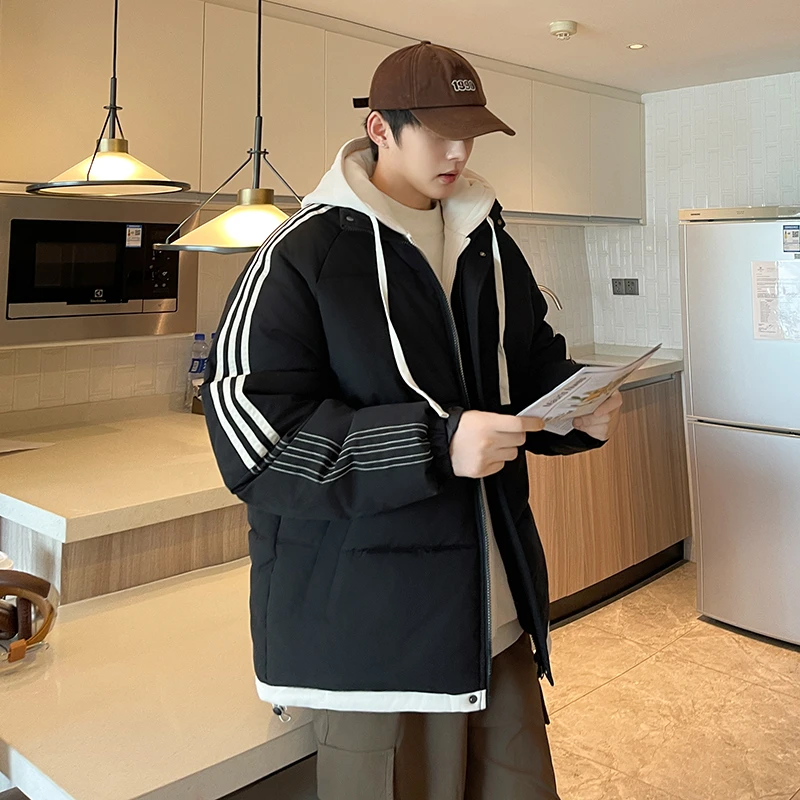 2024冬季新款情侣棉服假两件连帽男女休闲棉衣潮流韩版加厚外套