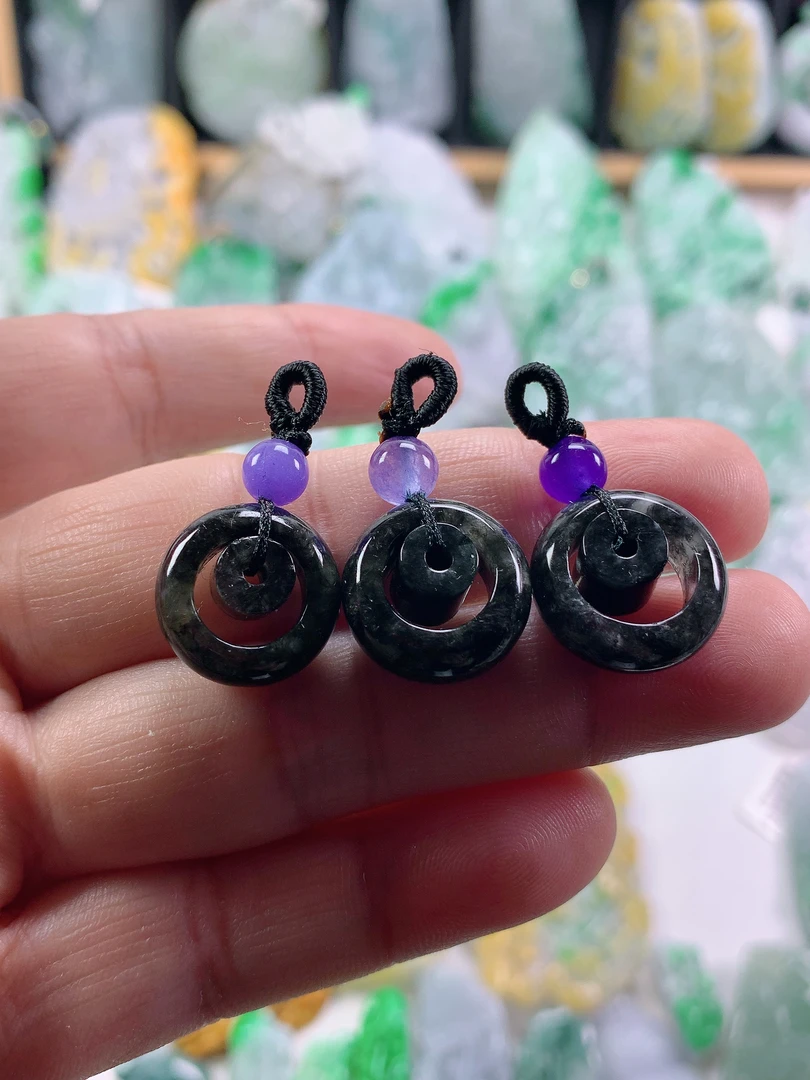 缅甸天然A货翡翠冰乌鸡甜甜圈吊坠17.3-7.1a随机发1⃣️