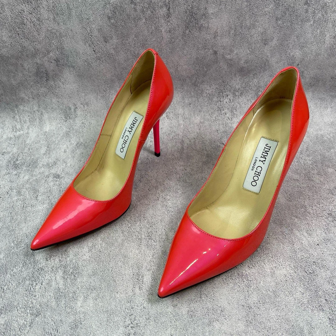 95新 JIMMY CHOO/吉米周 樱桃红漆面高跟 35.5码 Y203