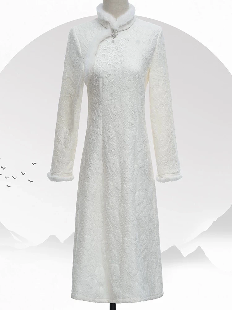 1710白色蕾丝旗袍2025新款改良年轻款少女加绒加厚小个子连衣裙