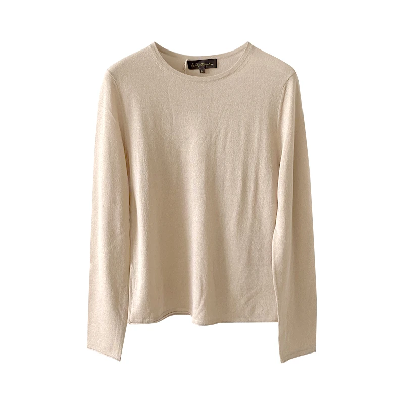 ByC 女士意大利CARIAGGI羊绒真丝夹金属亮丝长袖针织圆领衫L6257