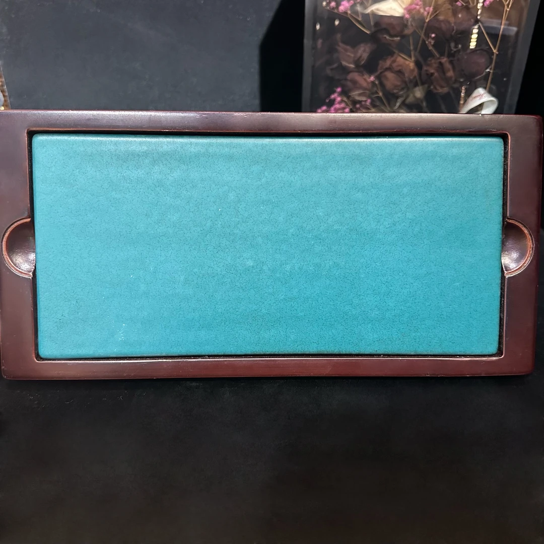 复古松石墨绿松釉细陶泥陶瓷窑变茶托长方形木茶托壶承干泡