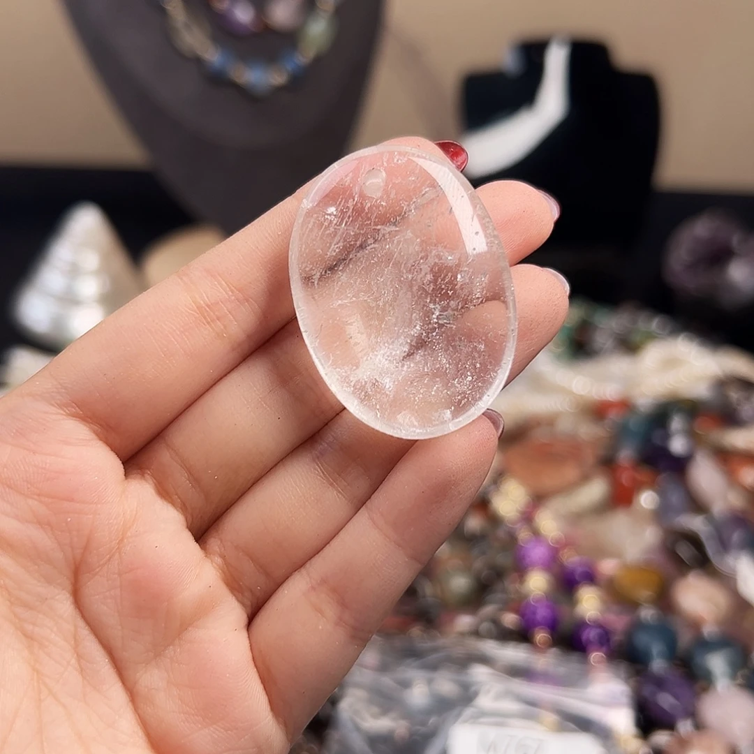 玛瑙/玉髓合金珠宝半成品B730白水晶圆牌吊坠一个39.5*39*11