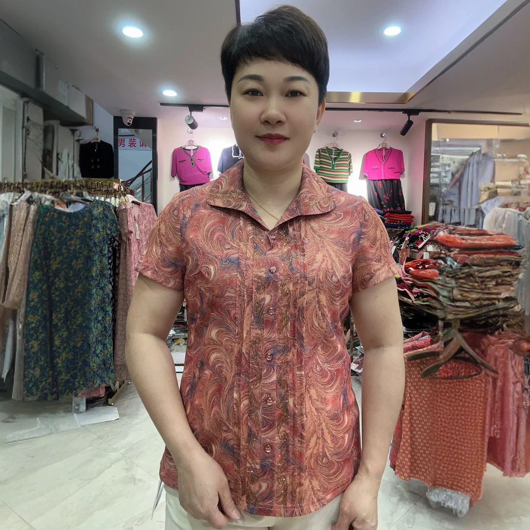 【燕珍时装】2025夏季新款58166台湾丝气质百搭时尚花色妈妈装上衣