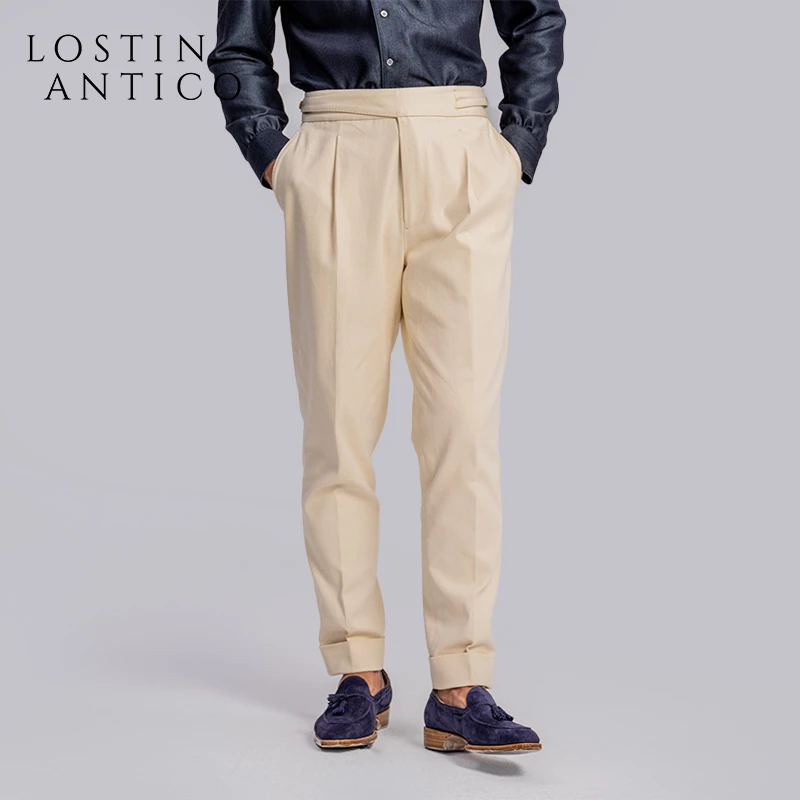 意大利进口面料男士直筒廓尔喀弯刀腰头设计师款微弹休闲丹宁西裤