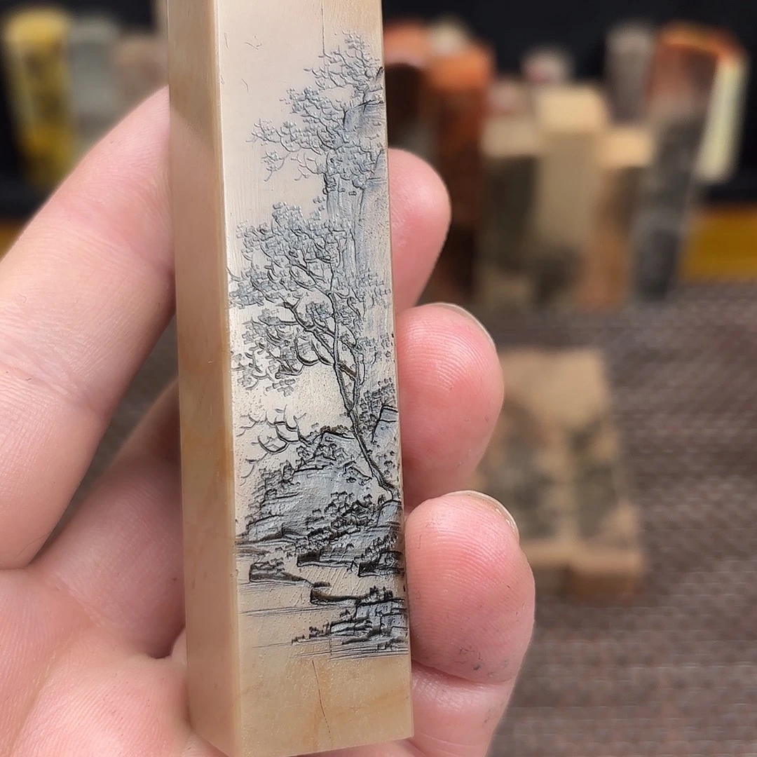 竹***猫印石昌化石众磊文化竹月刻绘