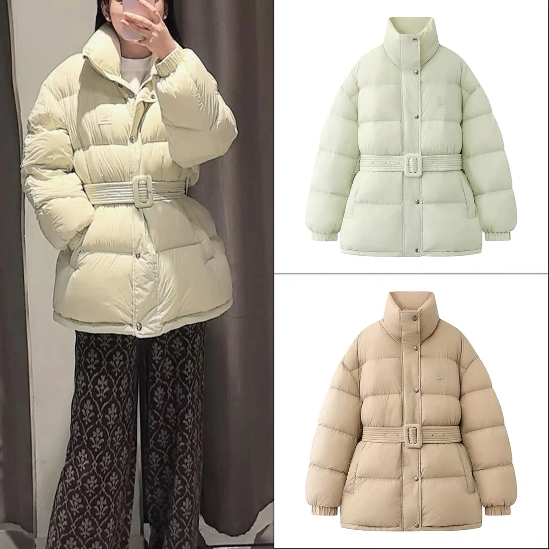 【泡沫】秋冬新款时尚简约百搭立领腰带收腰设计中长羽绒服3079