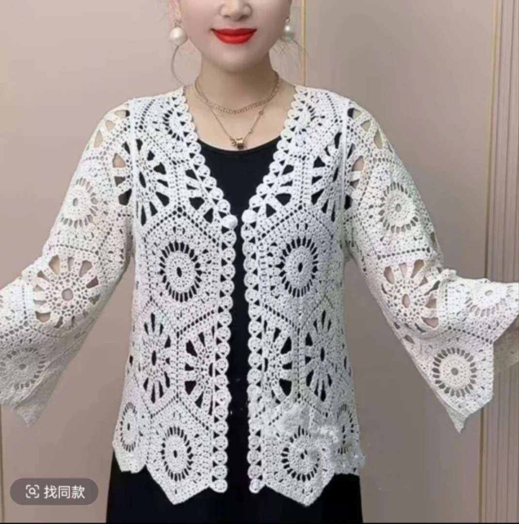 夏季新款高档时尚妈妈设计拼接镂空防晒披肩气质减龄百搭空调衫女