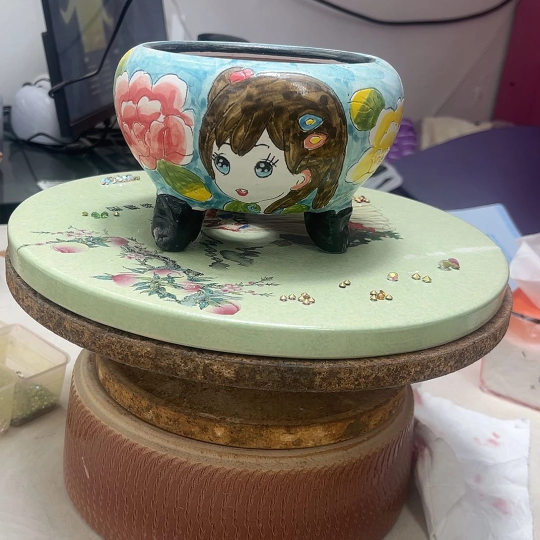 红陶景德镇纯手工手绘多肉，花盆，红桃泥