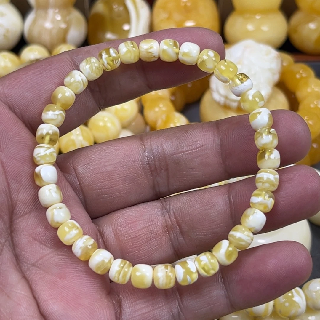 手串琥珀未镶嵌金妖白溶洞老邢手串6mm