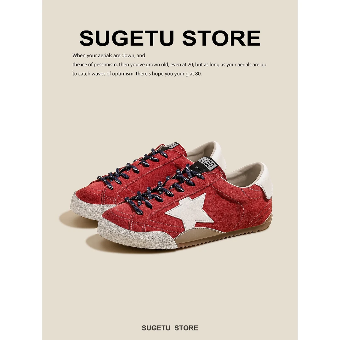 真皮星星脏脏鞋女复古擦色做旧休闲德训板鞋女平底韩国新款小脏鞋