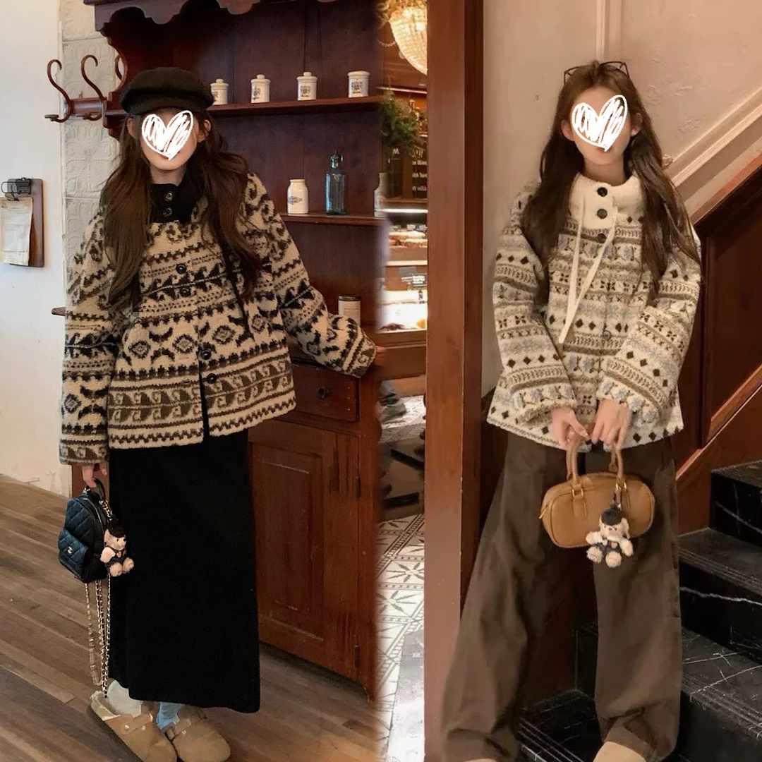 新款大码费尔岛复古加厚外套通勤风气质百搭上衣