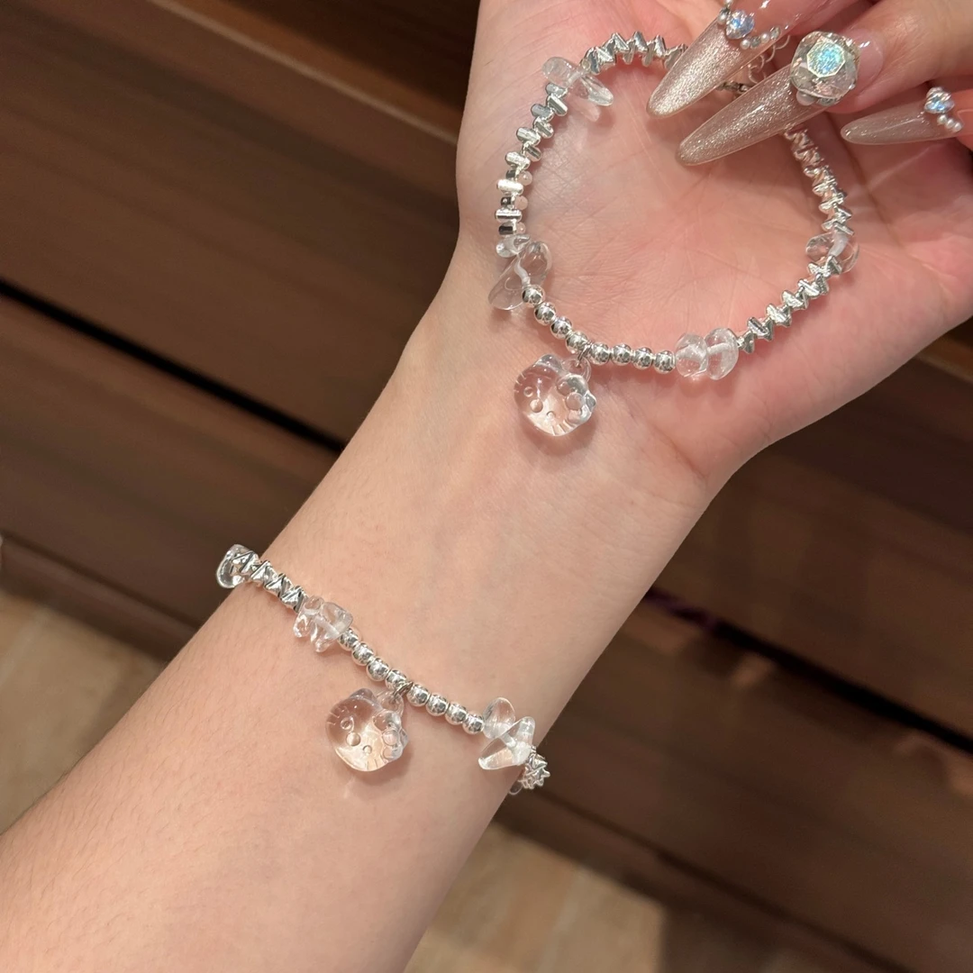 非金属树脂手链 碎银KT猫手绳手链女轻奢百搭可爱高级感手串礼物