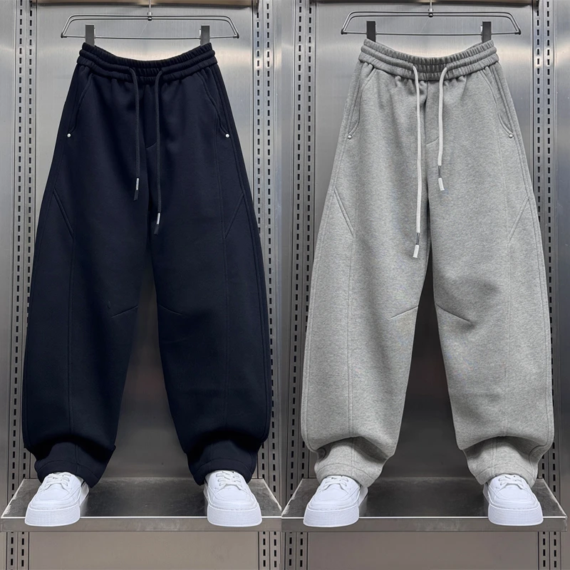 2025秋冬新款美式高街弯刀裤男士纯色宽松休闲阔腿哈伦弯刀卫裤男