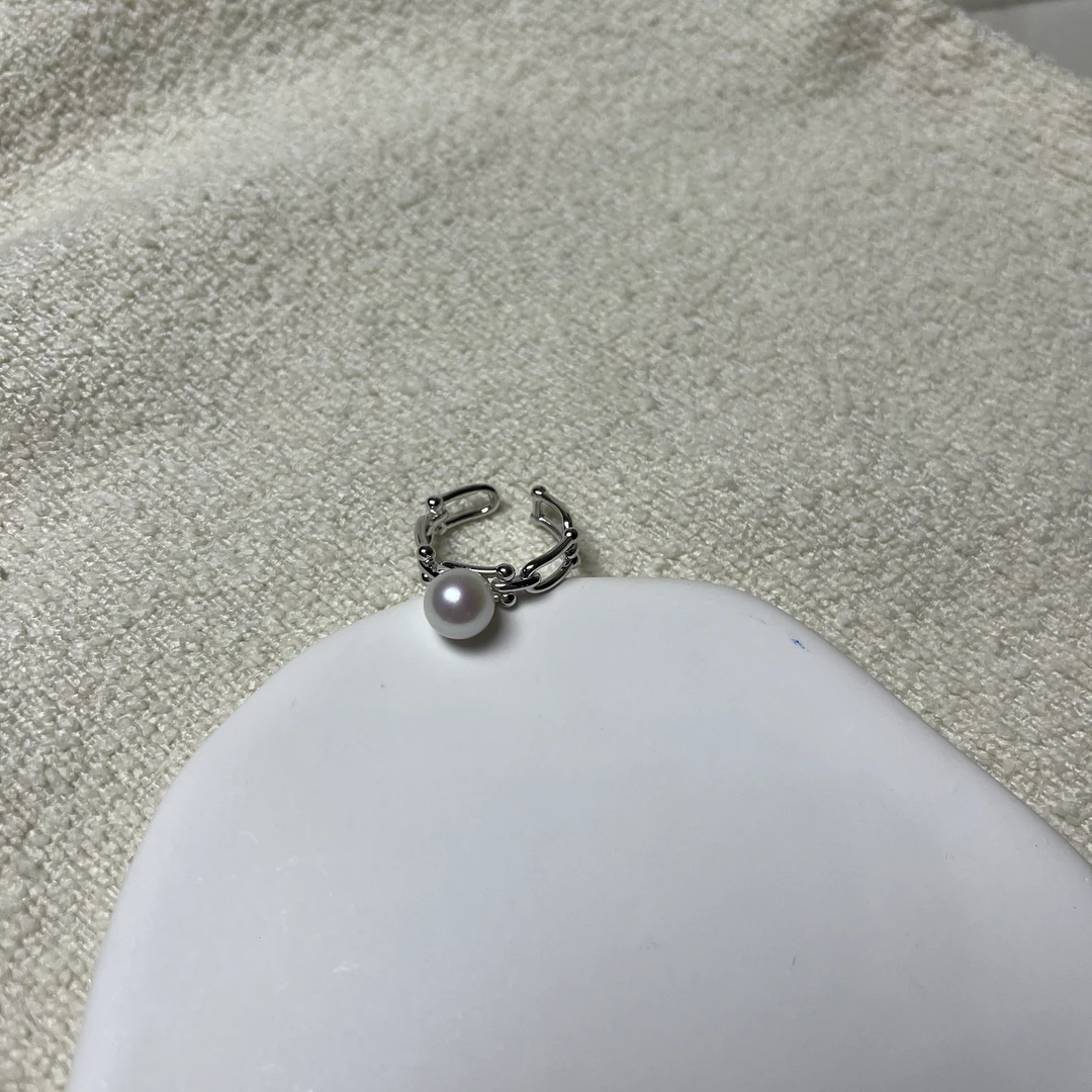 U形马蹄小香风款戒指 天然淡水珍珠
