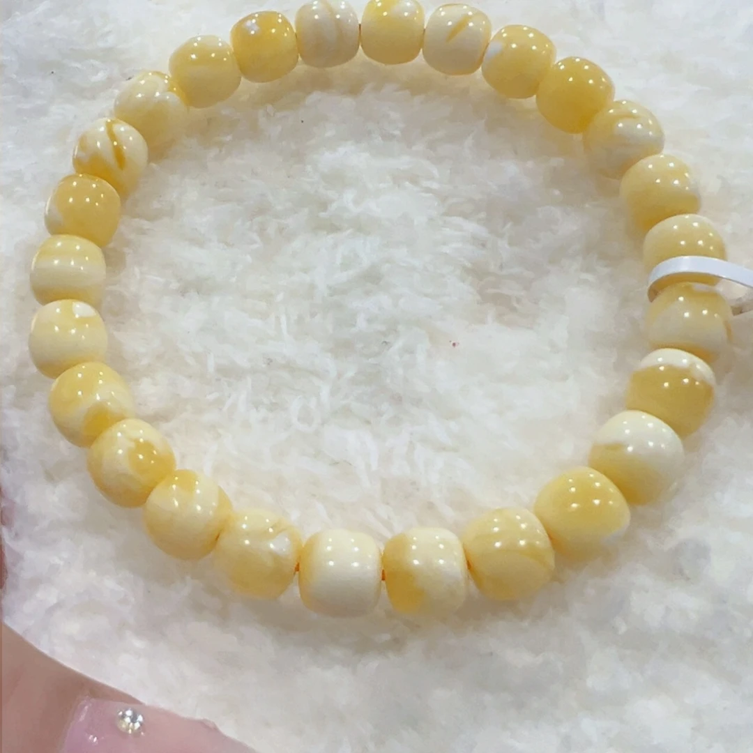 蜜蜡手链未镶嵌释*8m金瓷白花